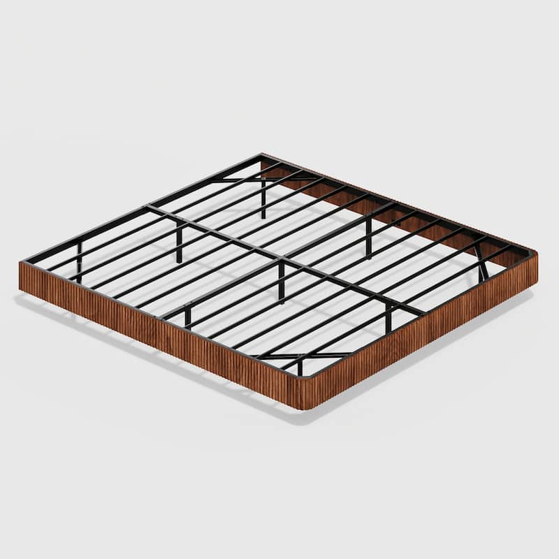 King Floating Bed Frame with LED Lights, Wave Curve Wood Texture Bed with Heavy Duty Metal Slats - No Box Spring Needed