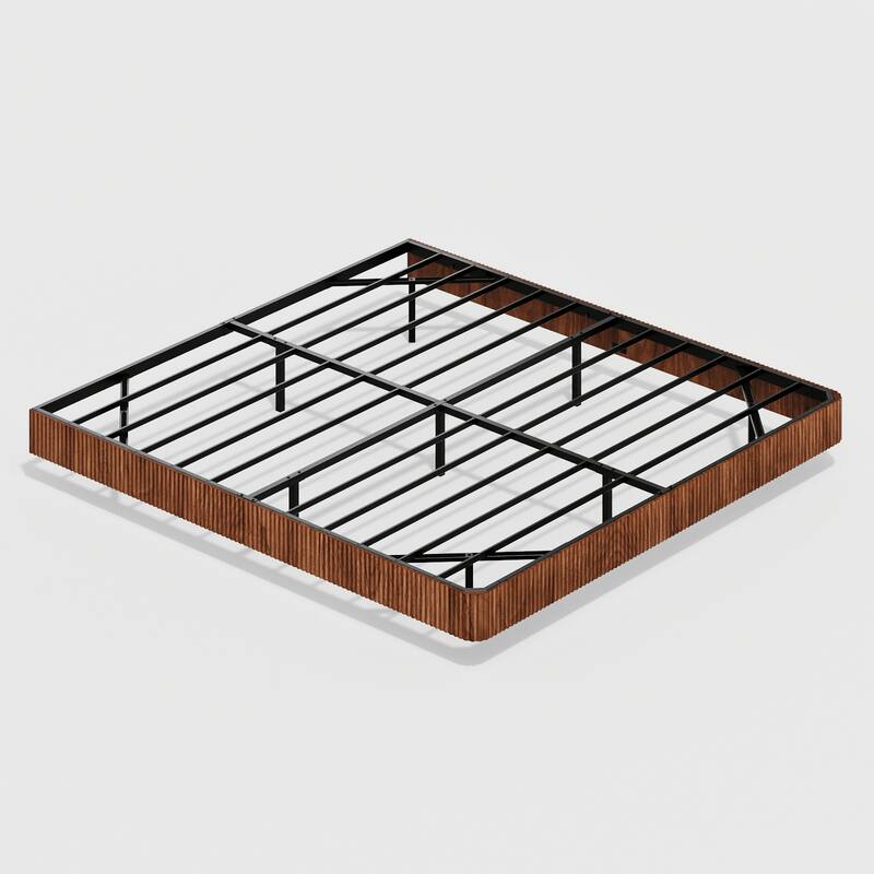 King Size Floating Bed Frame with LED Lights, Wave Curve Wood Texture, Heavy Duty Metal Slats, No Box Spring Needed