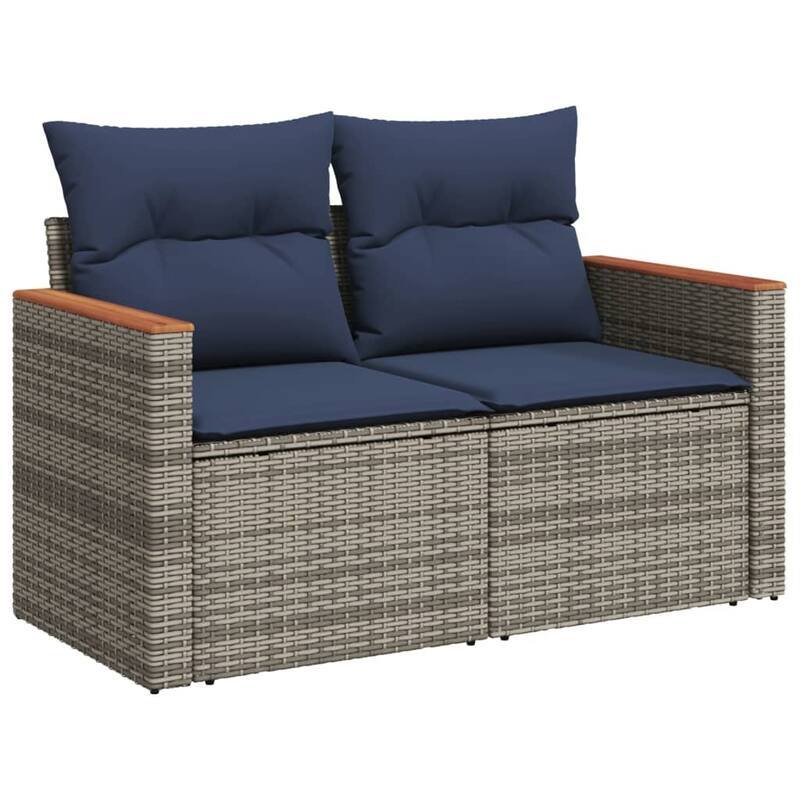 vidaXL Patio Sofa Set with Cushions Outdoor Furniture 7 Piece Poly Rattan - 21.7x 24.4x 27.2
