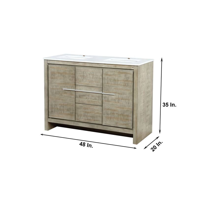 Lafarre 36 in W x 20 in D Rustic Acacia Bath Vanity, White Quartz Top and 28 in Mirror