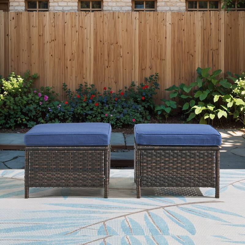 Outdoor 3-Piece Sofa with Ottomans Brown-Blue - Brown
