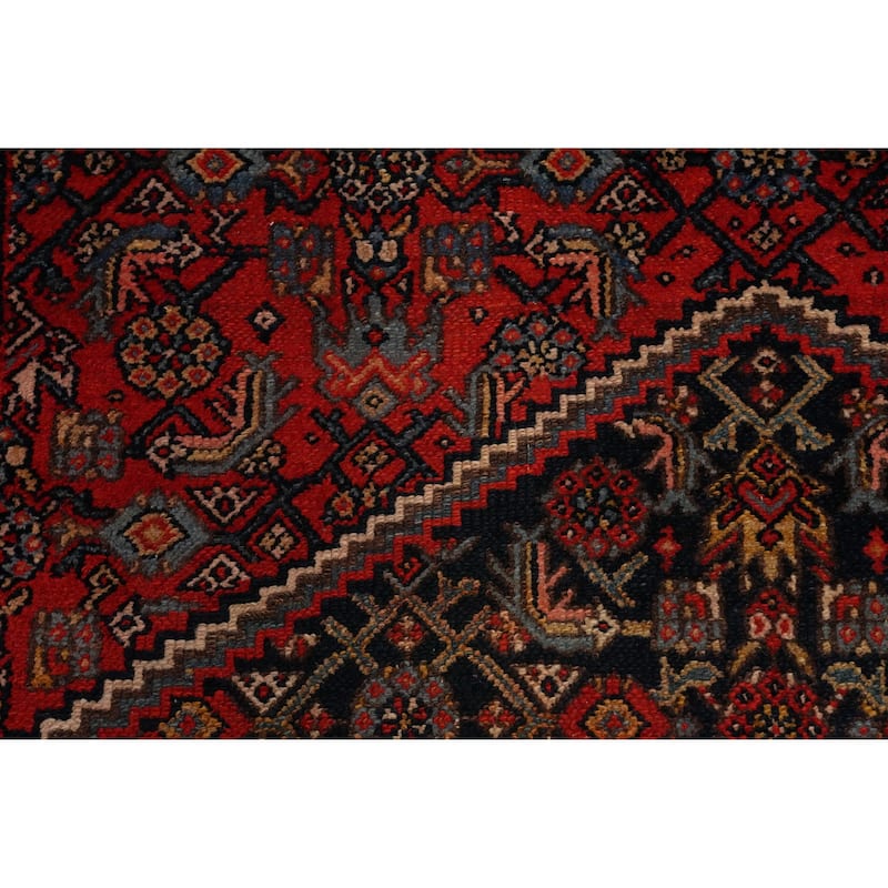 Hand Knotted Oriental 100% Wool Carpet Traditional Geometric Navy Blue & Blues Bibikabad Runner Rug - 13' 4'' X 3' 5''