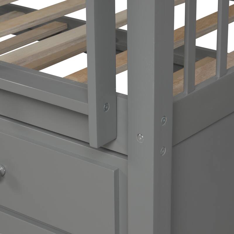 Twin Bunk Bed with Ladder, Safety Rail, and Trundle with 3 Drawers for Bedroom or Guest Room