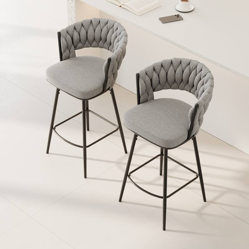 360° Swivel Bar Chairs set of 2, equipped with soft cushioned backrest counter stool, metal leg modern luxury kitchen chair