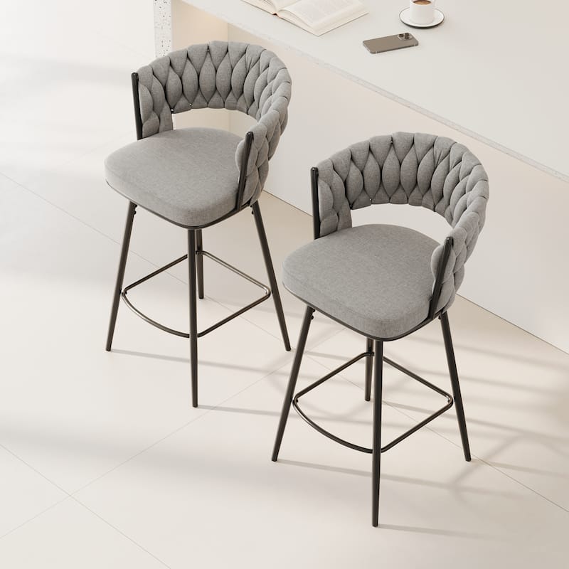 Modern Luxury 360°Swivel Bar Chairs Set of 2, with Cushioned Seat Backrest and Metal Legs