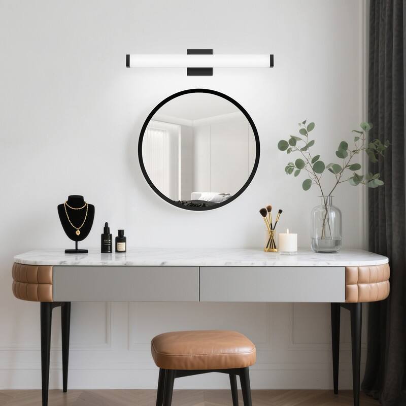 Modern Black LED Bathroom Vanity Light - 6000K Cool White Over Mirror Lighting