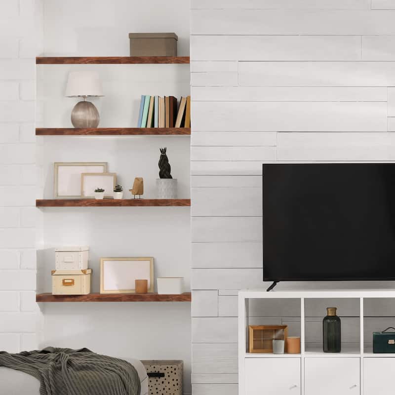 Solid Wood Floating Shelves for Wall, Set of 2 Wooden Wall-Mounted Shelves - 9” L X 24" W X 1.2” H