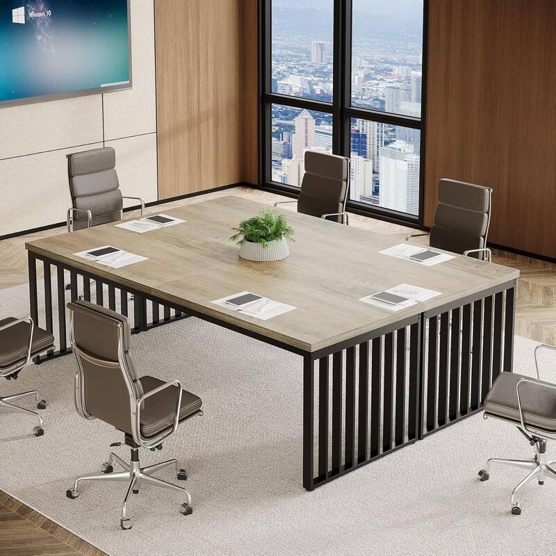 6.56 ft Industrial Conference Table, Rectangular Meeting Table for Seminar, Business & Negotiation