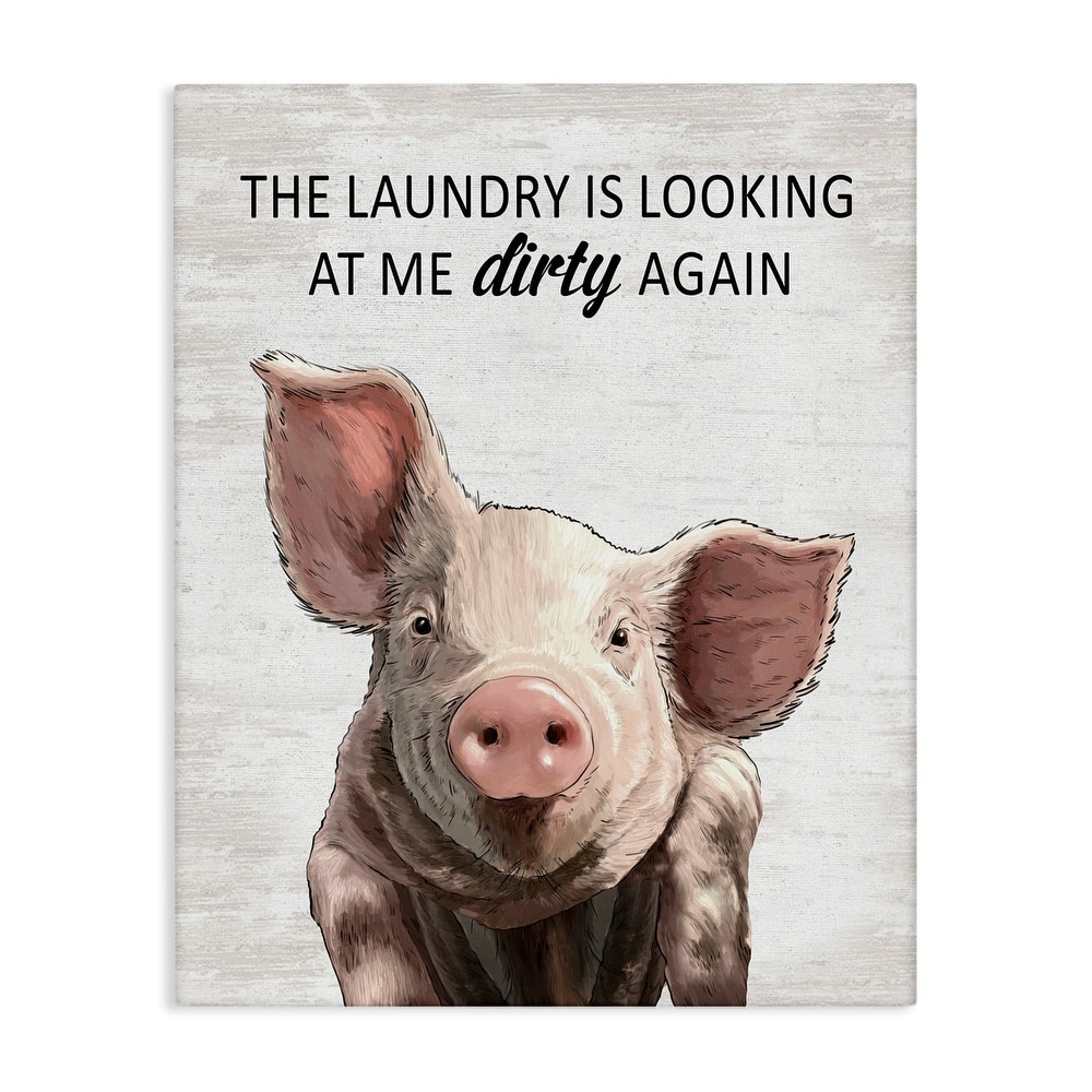 Stupell Funny Dirty Laundry Pig Canvas Wall Art Design By Lettered and Lined