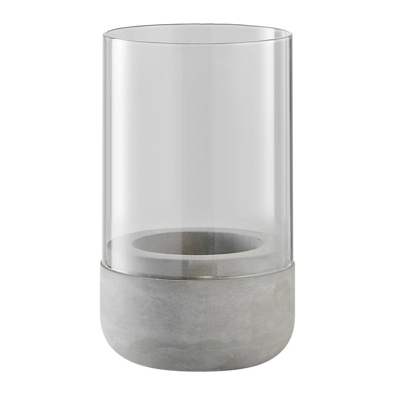 Danya B. Modern Cool Gray Cement Base and Glass Pillar Candle Holder