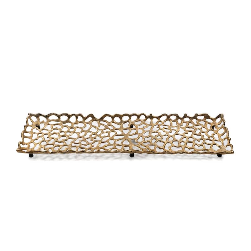HomeRoots 28" Gold Metal Abstract Coral Tray - 27.50 in. x 2.00 in. x 7.50 in.
