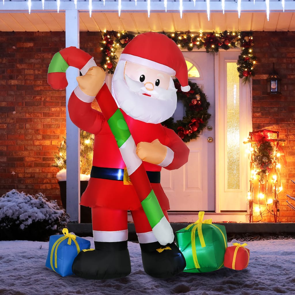 HOMCOM 6ft Christmas Inflatables Decorations Santa Claus with Candy Cane, Blow-Up Outdoor LED Yard Display
