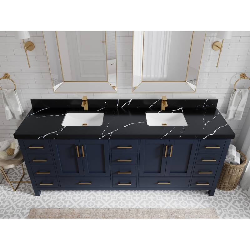 Willow Collection 84 in. W x 22 in. D Malibu Double Sink Bathroom Vanity with Countertop