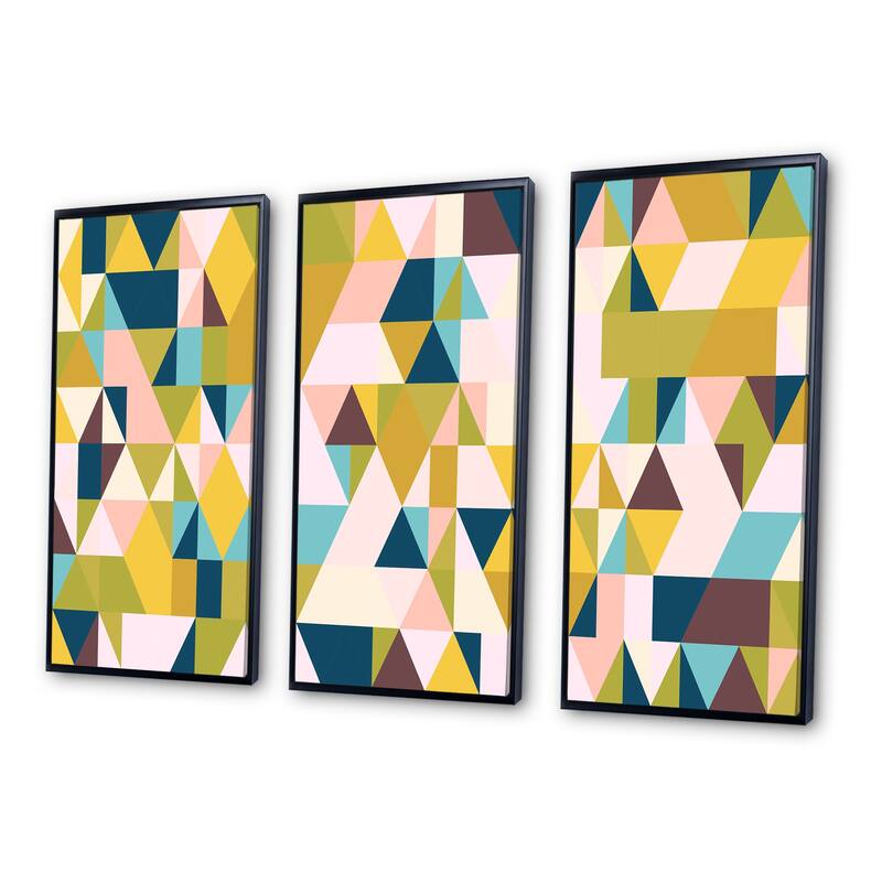 Designart "Triangular Retro Design I" MidCentury Modern Framed Canvas
