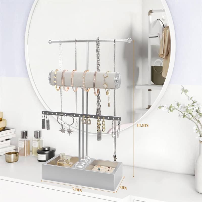 Jewelry Organizer Stand Necklace Holder - 6"D x 7.9"W x 14.8"H