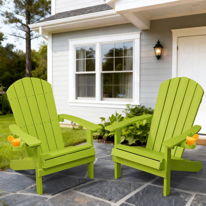 WINSOON All Weather HIPS Outdoor Plastic Adirondack Chairs Set of 2 - Kelly Green