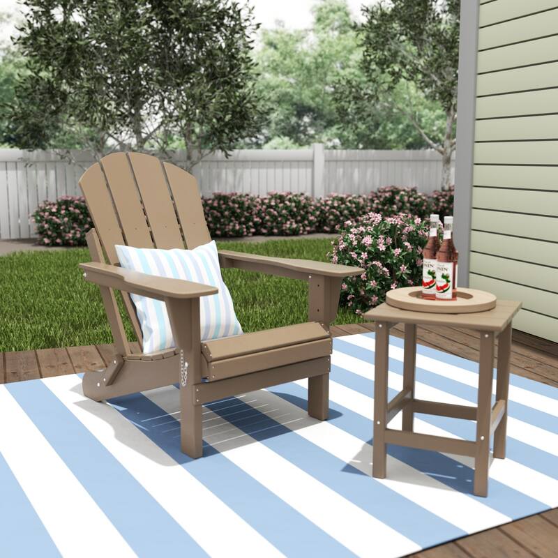 POLYTRENDS Laguna All Weather Poly Outdoor Patio Adirondack Chair - with Round Side Table (2-Piece) - Weathered Wood