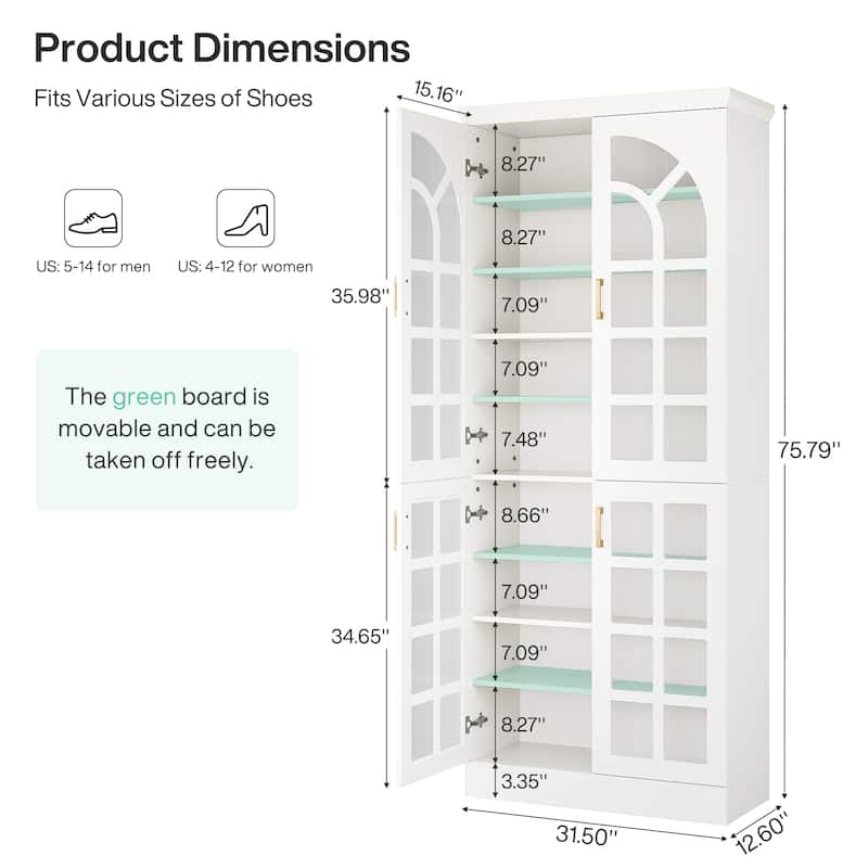 35 Pairs Tall Shoe Storage Cabinet with Doors, 9 Tiers Shoe Rack Organizer with LED Light and Adjustable Shelves for Entryway