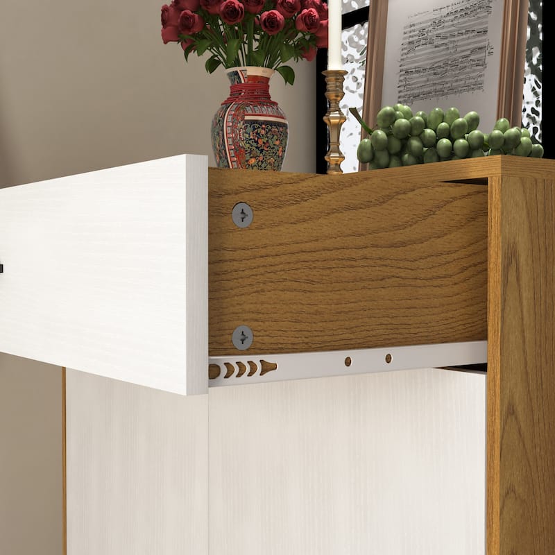 Freestanding Wooden Shoe Cabinet, 4-Tier Shoe Rack Organizer, Shoe Cabinet with Drawer, 2 Door & Adjustable Shelves