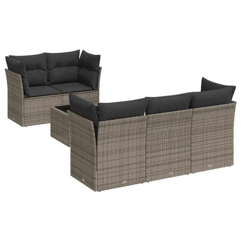 vidaXL Patio Sofa Set with Cushions Outdoor Furniture 6 Piece Poly Rattan - 21.7 x 21.7 x 14.6