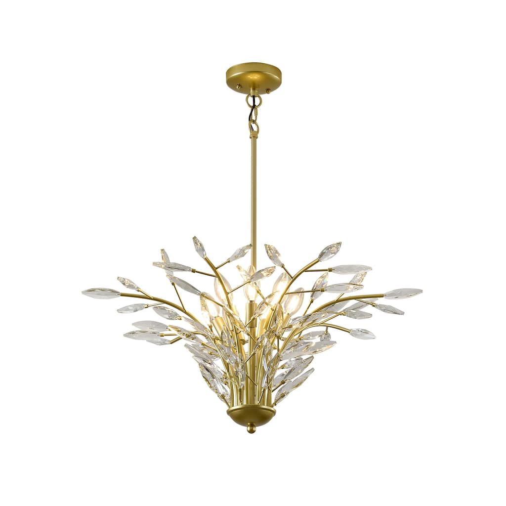 7-Light Gold Branch Chandelier With Clear Crystal Accents