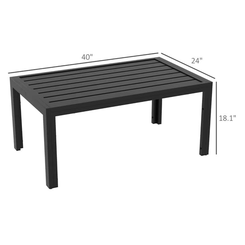 40” Black Weather Resistant Galvanized Steel Slatted Outdoor Patio Coffee Table for Terrace or Garden Use