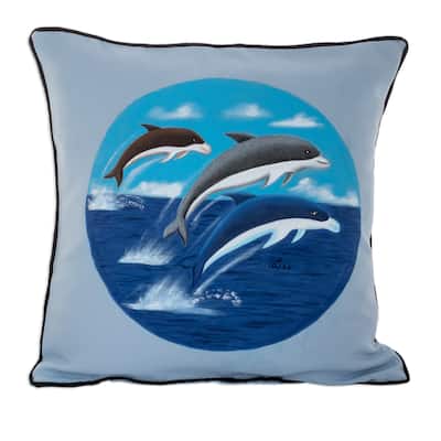 Novica Handmade Marine Spirits Hand-Painted Cushion Cover