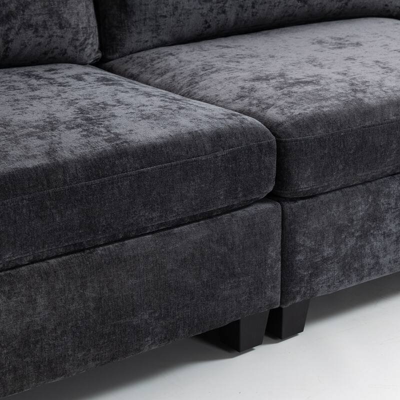 Chenille Upholstered 3 Seater Sofa, Cloud Sofa with 2 Pillows, Deep Seat Sofa with Storage Pocket for Living Room, Apartment