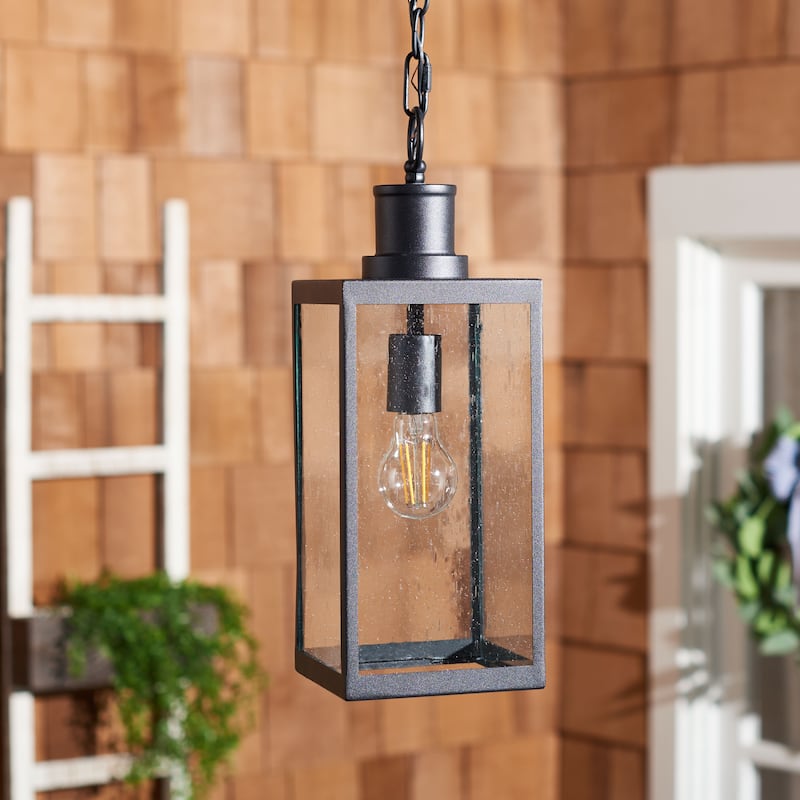 SAFAVIEH Lighting Aagot 6" Modern & Contemporary Outdoor Pendant - 6" W x 6" D x 17" H - Black - 6Wx6Dx17H