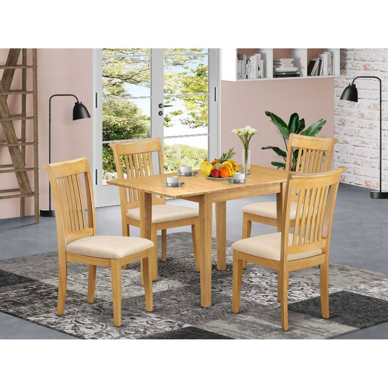 5-Piece Natural Oak Finish Solid Wood Top - Dining Room Set - Seats 4