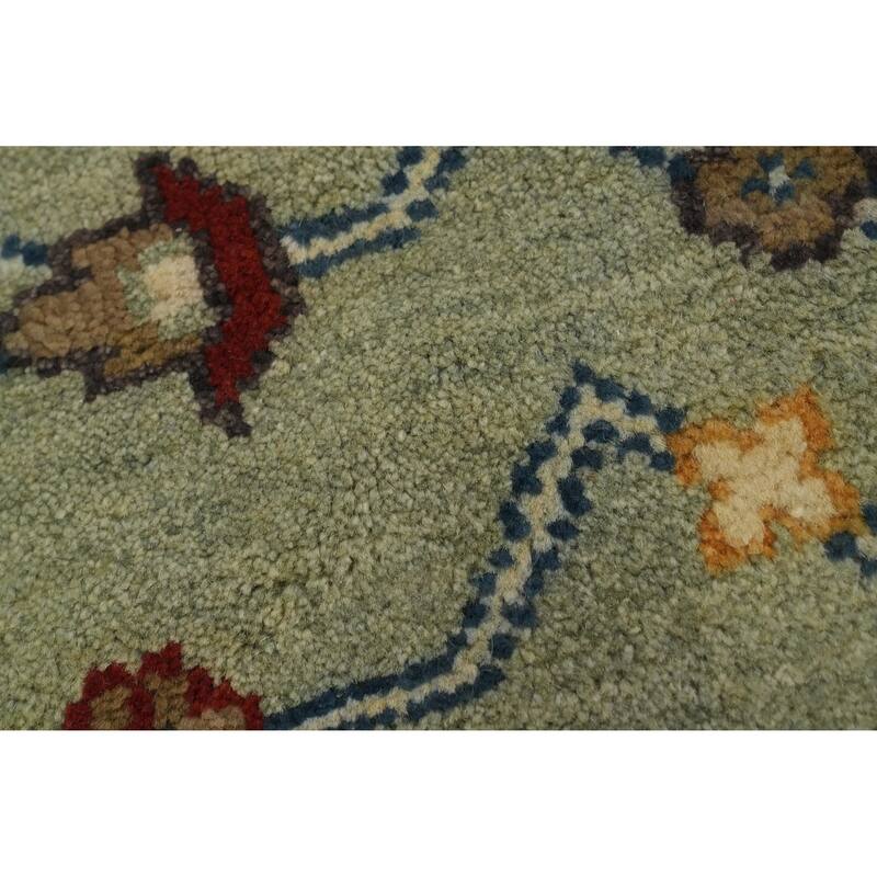 Hand-knotted Transitional Wool Carpet Green Oushak Rug Floral Oriental Area Rug - 19' 9'' X 7' 11''