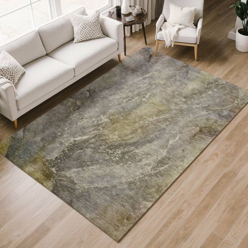 Machine Washable Indoor/ Outdoor Abstract Watercolor Chantille Rug