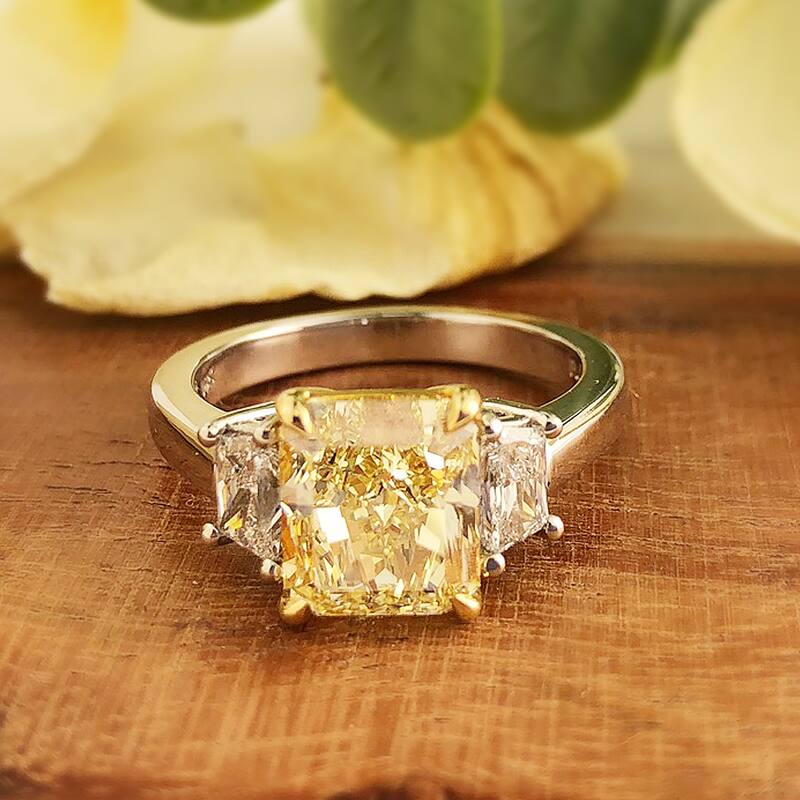 Auriya Platinum 3 3/5CTW 3 Stone Radiant Yellow Diamond Engagement Ring in (E, VS1)