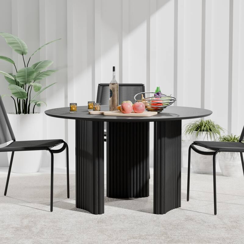 Dovelina 46" Modern Round Dining Table with Artistic Fluted Base & Safe Rounded Edges for Family - Black