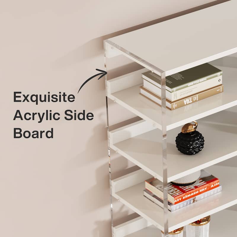 8-Tier Acrylic Bookshelf, Modern Bookcase with Wood Shelves