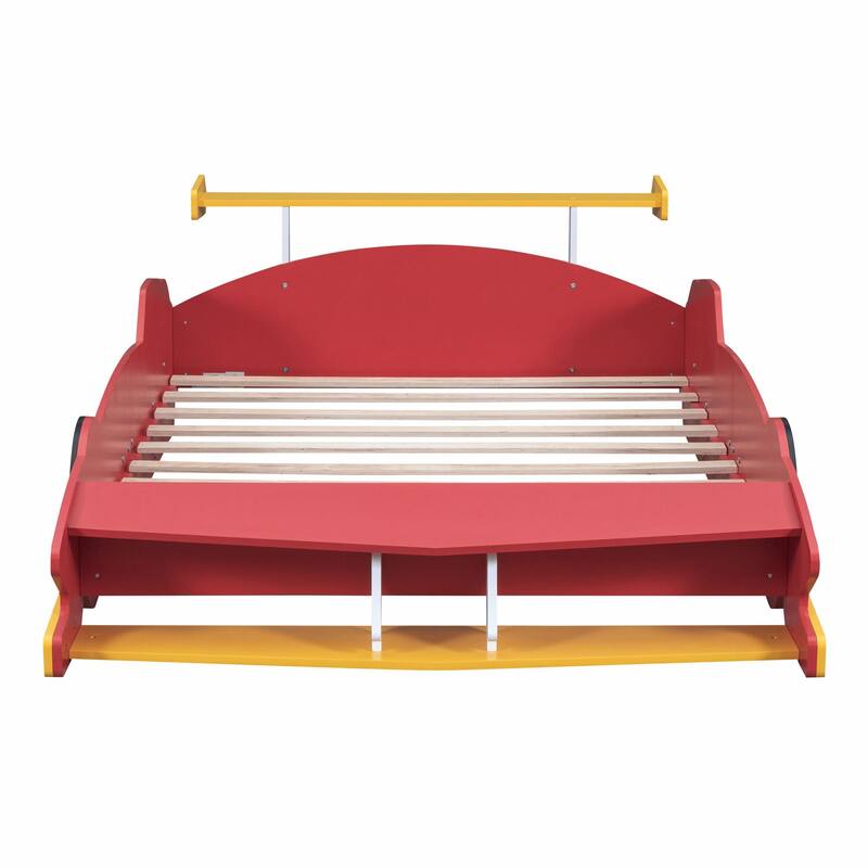 Race Car-Shaped Platform Bed with Wheels
