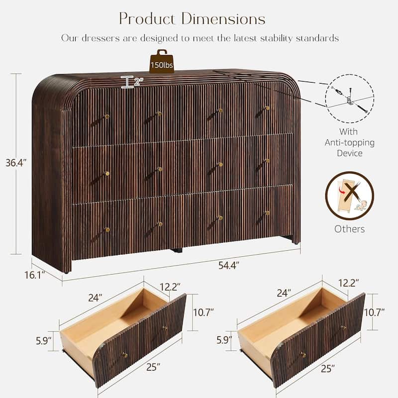 Modern Fluted 6 Drawers Dresser, Wood Chest of Drawers for Bedroom