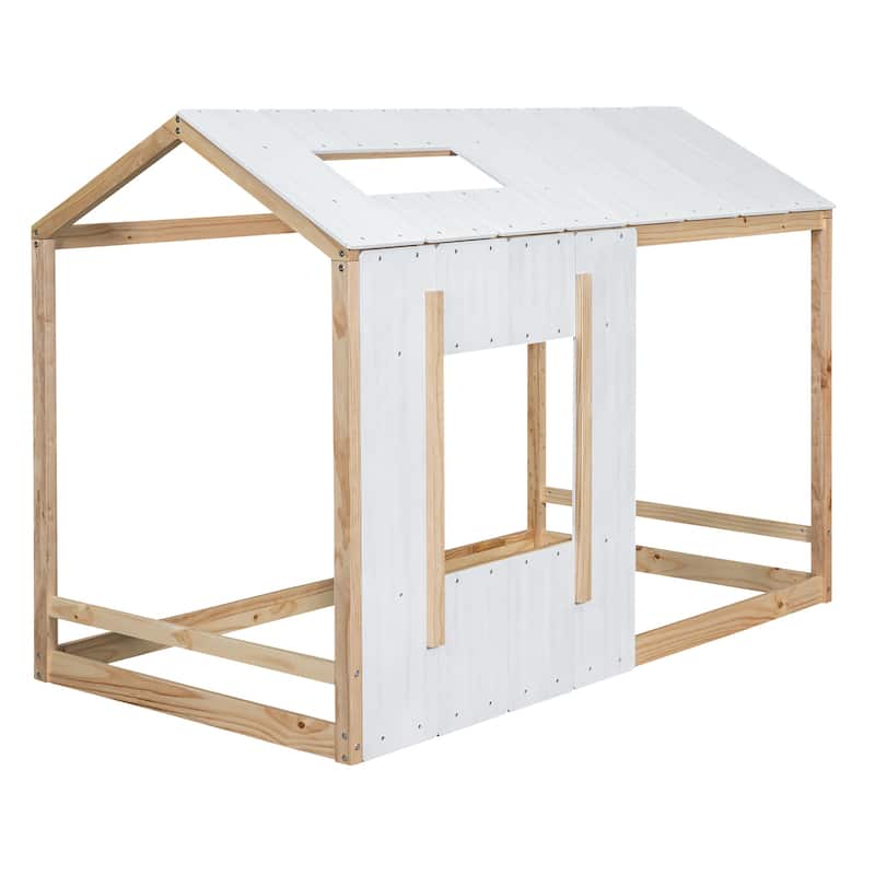 Merax Twin Size House Platform with Roof and Window
