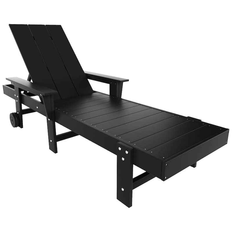 Polytrends Shoreside Modern Poly Reclining Eco-Friendly All Weather Chaise Lounge With Arms & Wheels