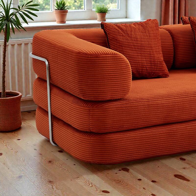 Convertible Floor Sofa Bed, 5-in-1 Modular Compressed Couch with Blanket Pillow, Corduroy Foam Sleeper