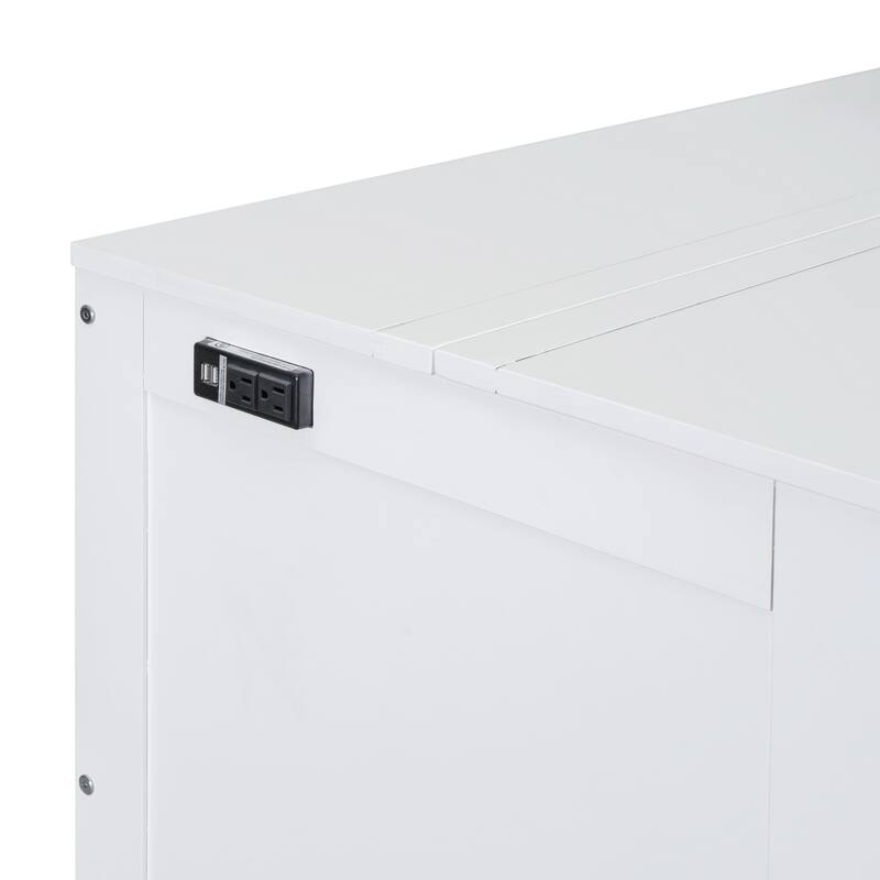 Queen Size Foldable Murphy Bed Convertible Wall Cabinet Bed with USB Ports, Dual Power Outlets and Sliding Side Tables