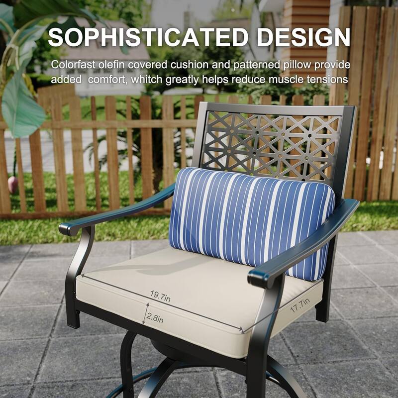 Outdoor Swivel Bar Stools Counter Height with Cushion, 4PCS Patio Bar Stools with Armrest