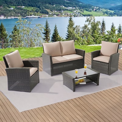 LIVOOSUN Outdoor 4-piece Wicker Chat Set