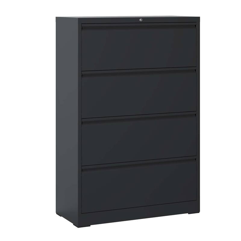 Lateral File Cabinet 4 Drawer, Black Filing Cabinet with Lock, Lockable File Cabinet, Locking Metal File Cabinet