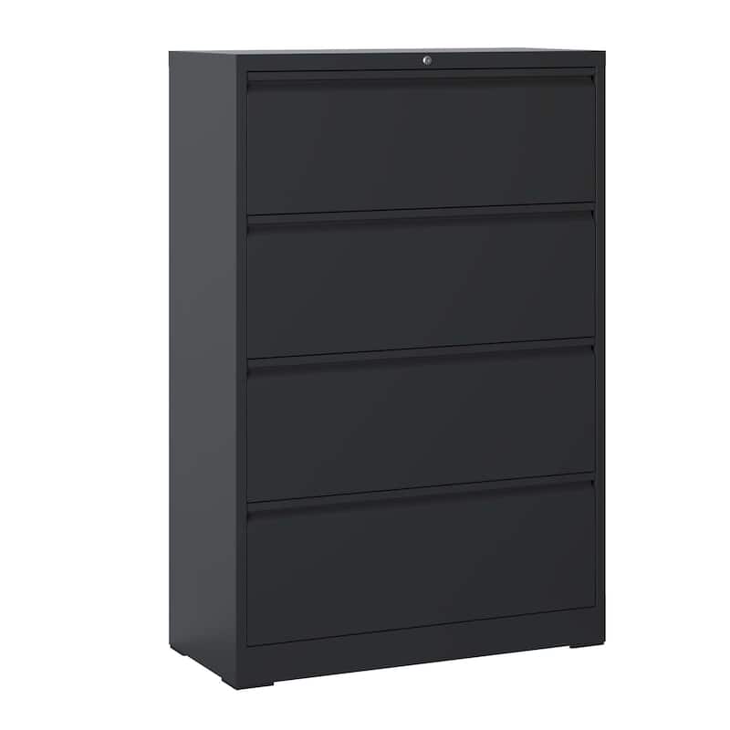 Modern Filing Cabinet Lateral Filing Cabinet with 4 Drawers, Quiet Slides and Locks, for Home Office, Black