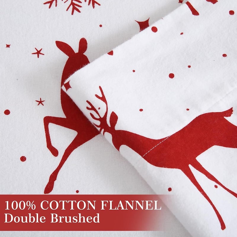 Christmas Soft Red Reindeer Bed Sheets Set with 16 Inches Deep Pocket