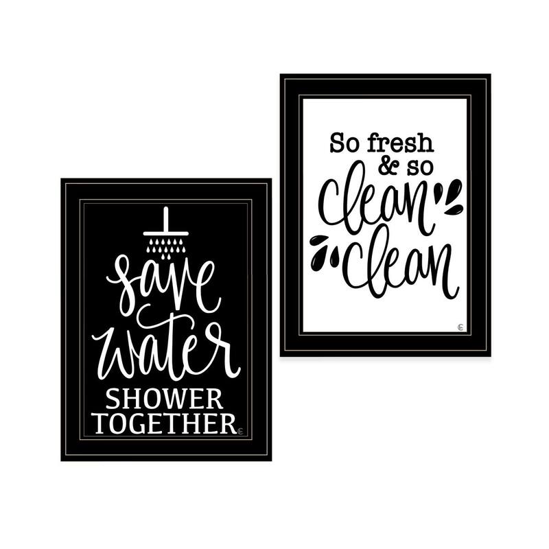 TrendyDecor4U Traditional "Clean/Shower Together" Framed Print Wall Art by Fearfully Made Creations - Black & White - Black