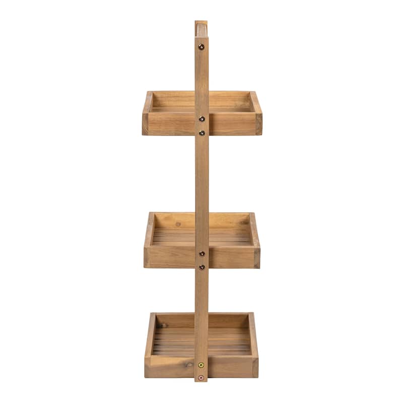 30"Rustic 3-Tier Acacia Wood Freestanding Bathroom Shower Caddy