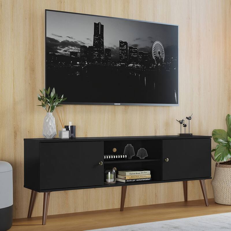 Madesa TV Stand Mid-Century Console with 2 Doors and 2 Shelves and Metal Knobs for 55, 65 Inch Media Storage - 59 inches