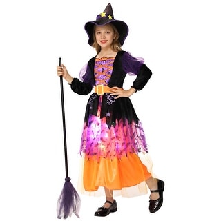 Halloween Witch Costume for Girls Toddler,Light Up Witch Costume,M